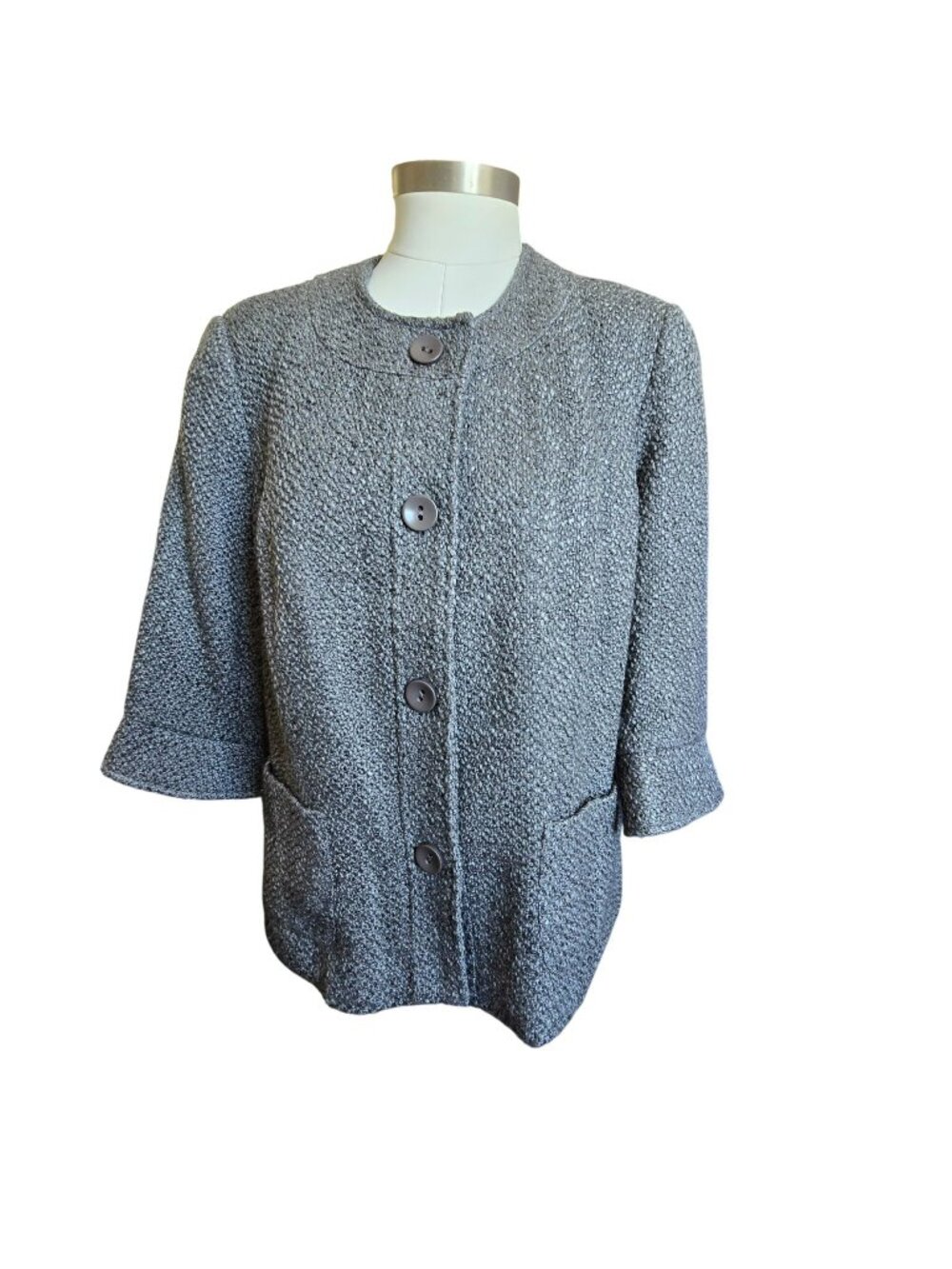 Coldwater Creek Blazer Jacket Womens Gray Wool Blend Button Front JJ4372